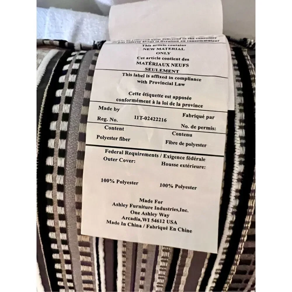 Ashley Furniture Black White & Gray Striped Zip Pillows Set of 2 EC Used on TV